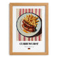 Currywurst – on Striped Tablecloth, German Food Print, set in oak frame