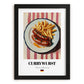 Currywurst – on Striped Tablecloth, German Food Print, in sleek black frame