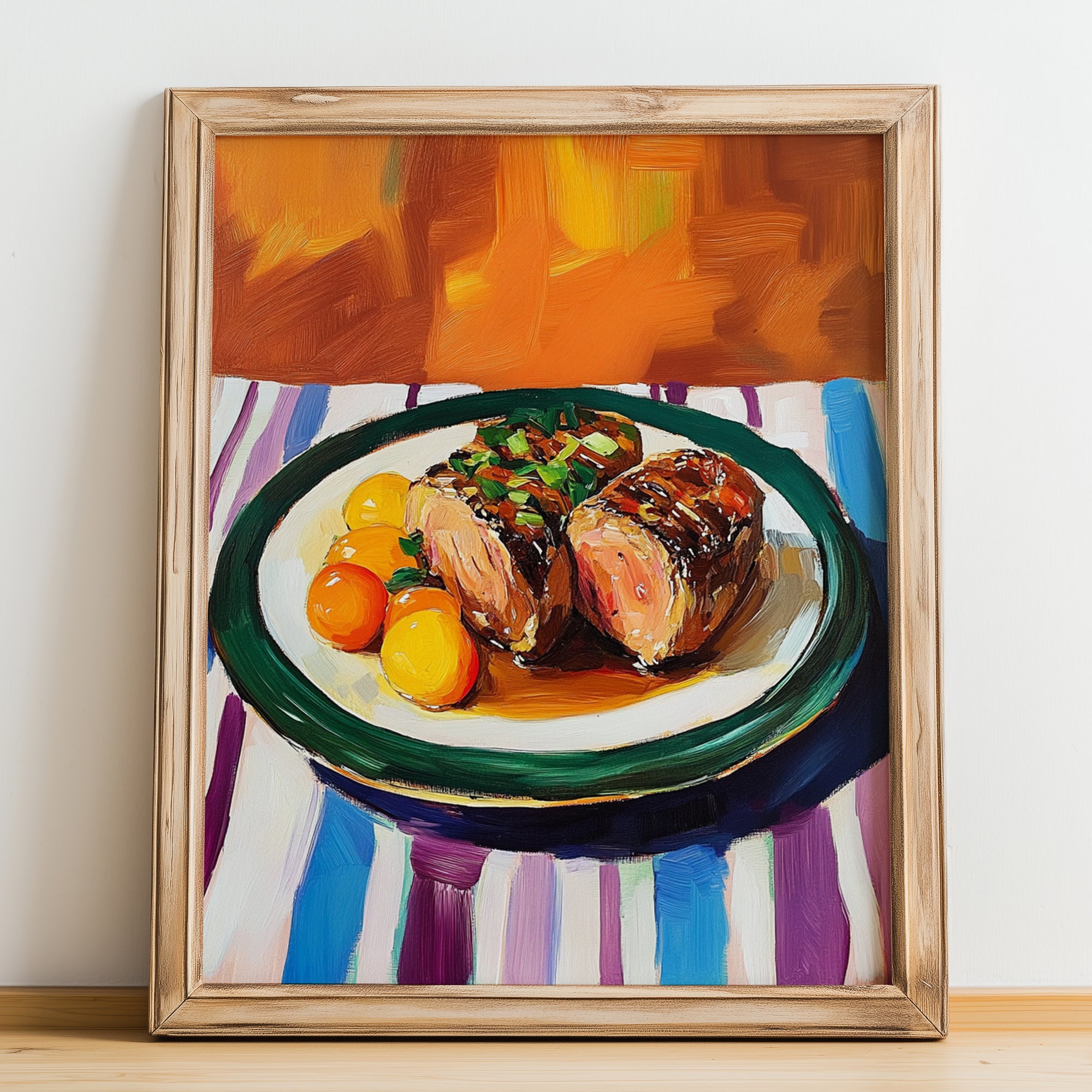 Sauerbraten – Art, German Food Painting, no-text version framed in wood