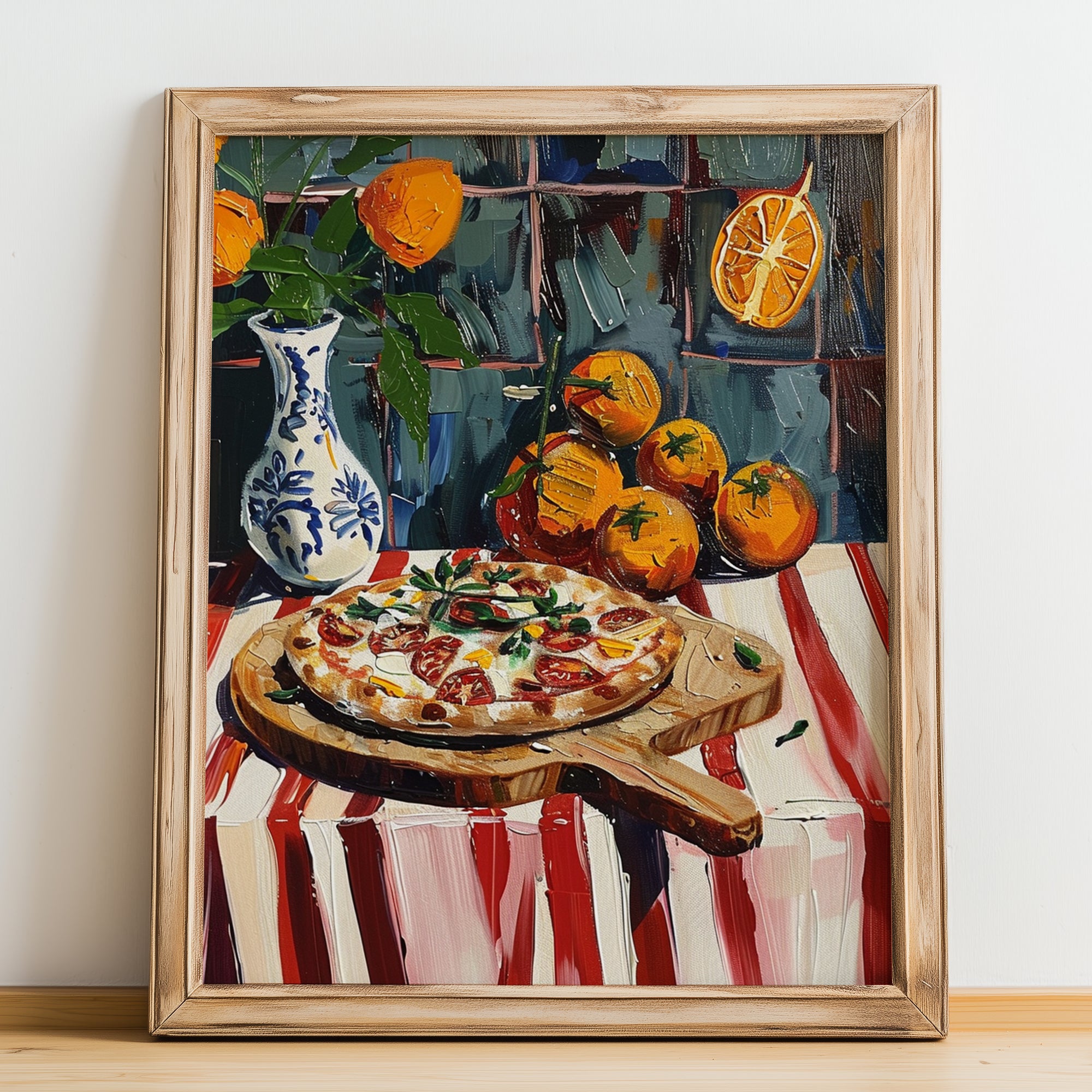 Flammkuchen – Art, German Food Wall Decor, no-text version framed in wood