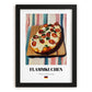 Flammkuchen – on Striped Tablecloth, German Food Painting, in sleek black frame