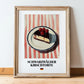 Schwarzwälder Kirschtorte – on Striped Tablecloth, German Dessert Art, in wooden frame leaning on the floor