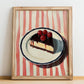 Schwarzwälder Kirschtorte – on Striped Tablecloth, German Dessert Art, no-text version framed in wood