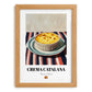 Crema Catalana – on Striped Tablecloth, Spanish Dessert Wall Art, set in oak frame