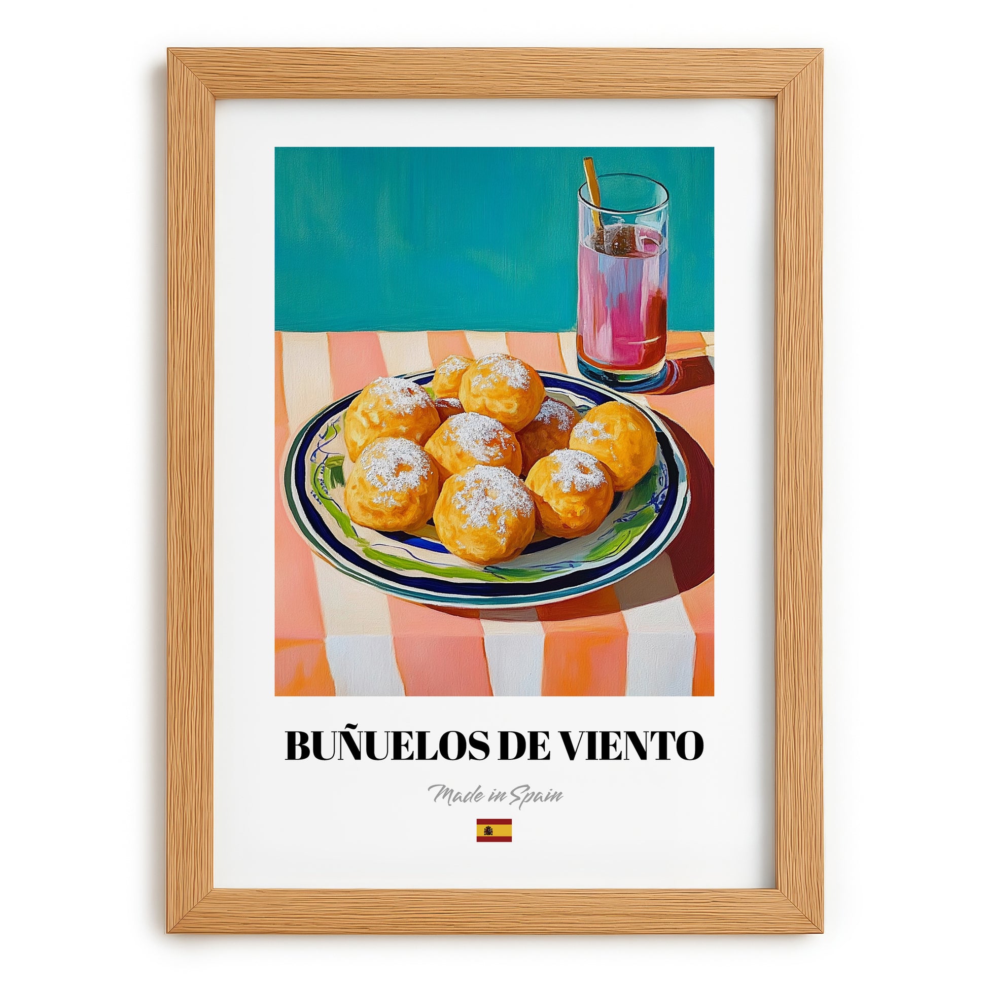 Buñuelos de Viento – Art, Spanish Dessert Wall Print, set in oak frame