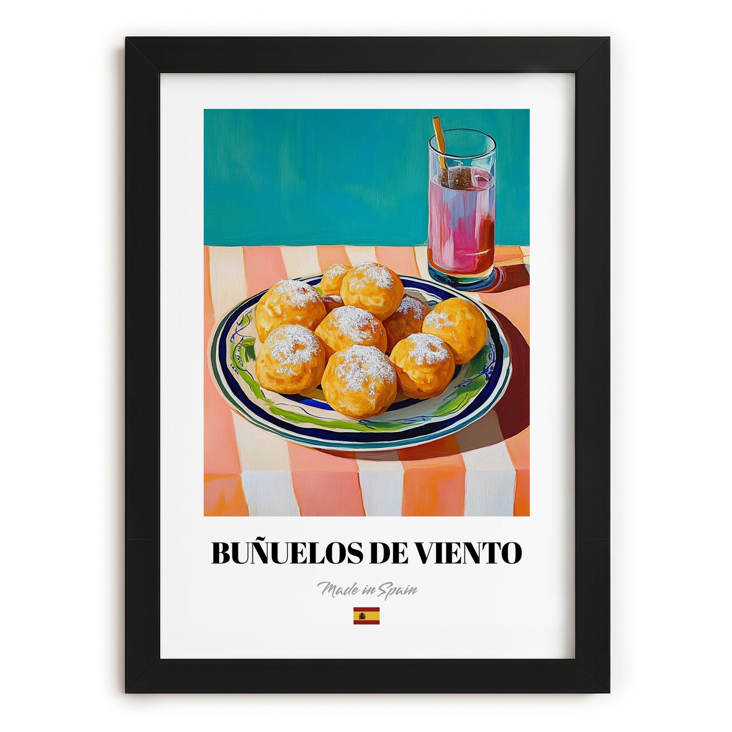 Buñuelos de Viento – Art, Spanish Dessert Wall Print, in sleek black frame