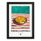 Tortilla Española – on Striped Tablecloth, Spanish Food Wall Decor, in sleek black frame