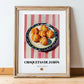 Croquetas de Jamón – on Striped Tablecloth, Spanish Food Still Life, in wooden frame leaning on the floor