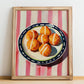Croquetas de Jamón – on Striped Tablecloth, Spanish Food Still Life, no-text version framed in wood