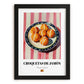 Croquetas de Jamón – on Striped Tablecloth, Spanish Food Still Life, in sleek black frame