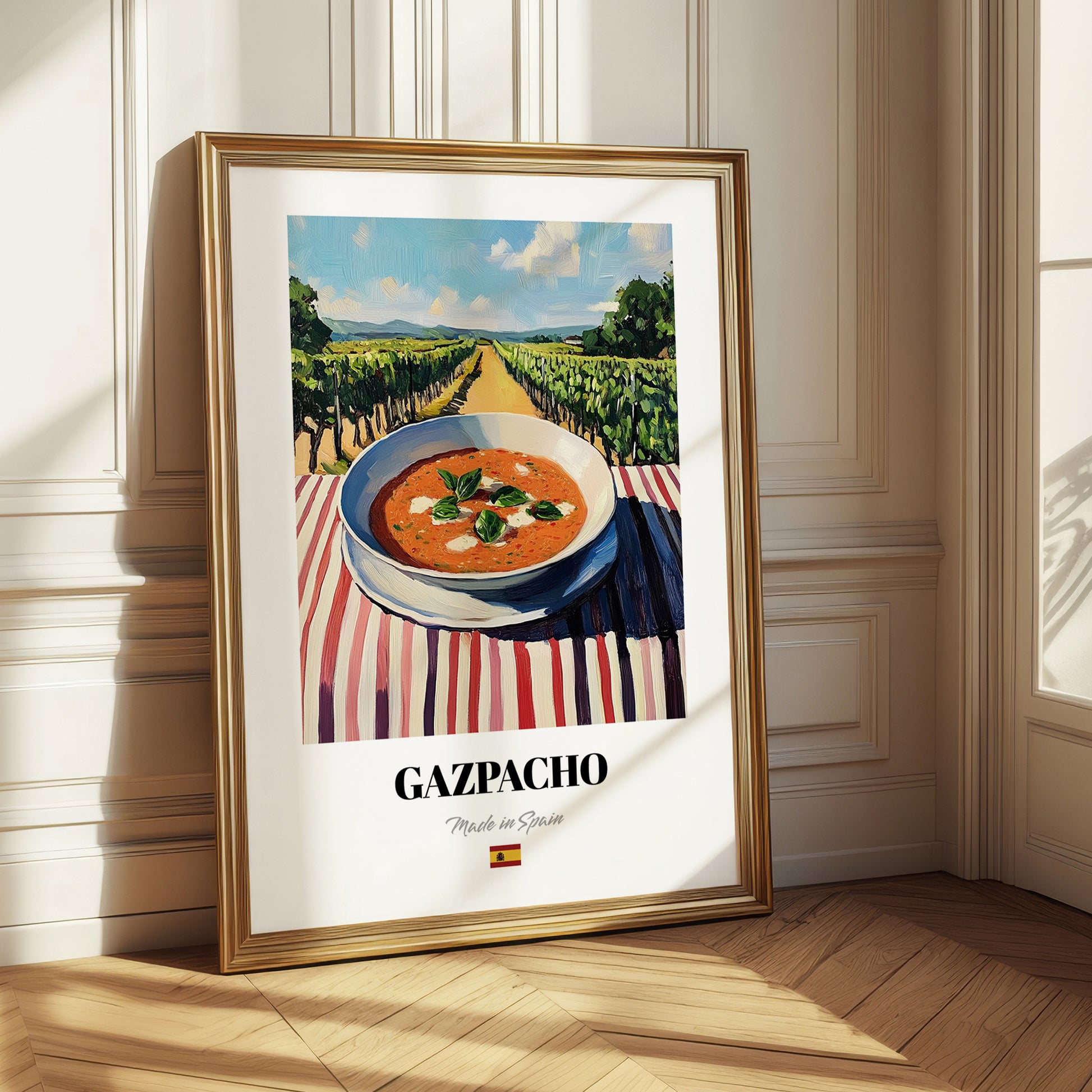 Gazpacho  Hilltop Café Scene, Spanish Food Painting
