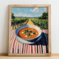 Gazpacho  Hilltop Café Scene, Spanish Food Painting, no-text version framed in wood