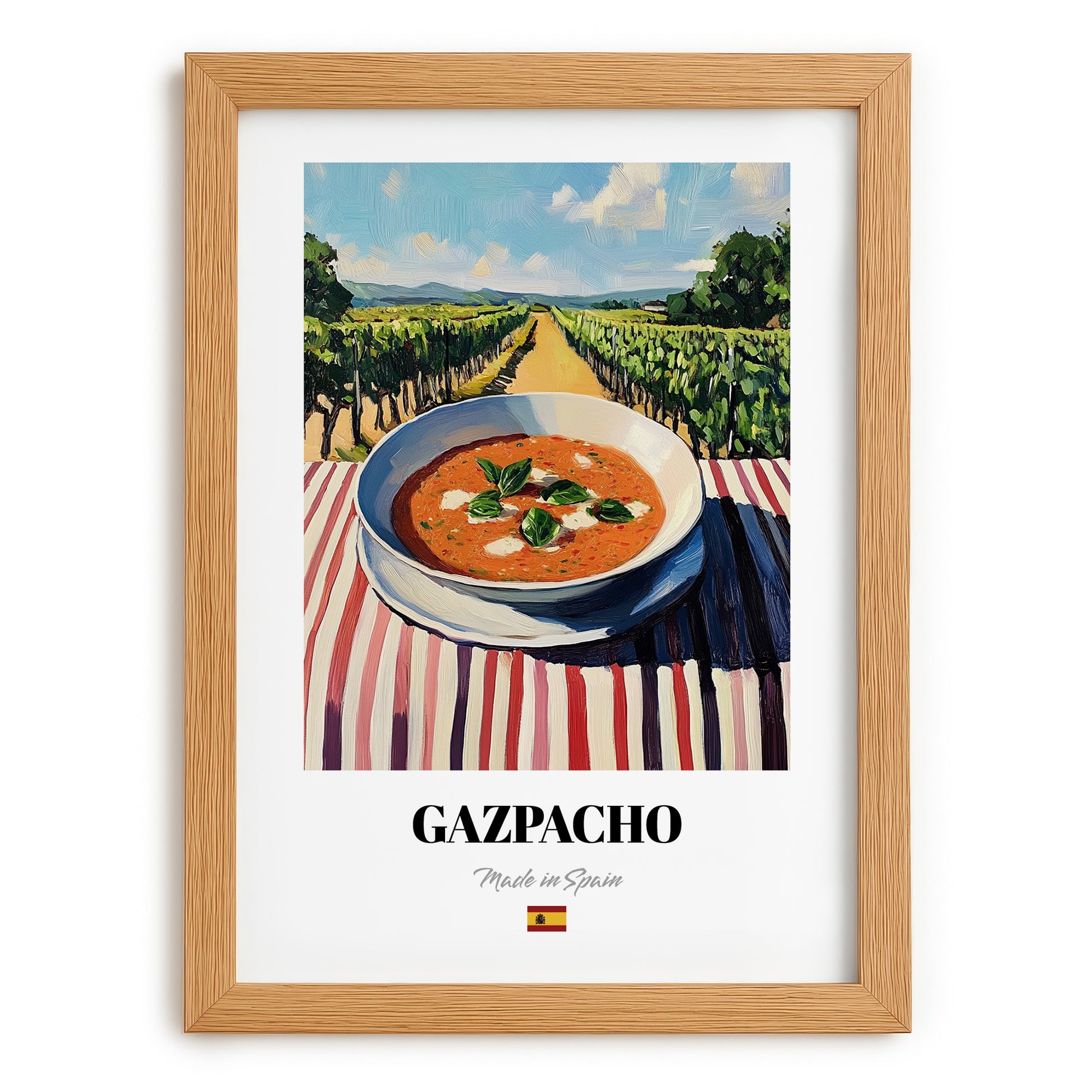 Gazpacho  Hilltop Café Scene, Spanish Food Painting, set in oak frame