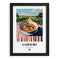 Gazpacho  Hilltop Café Scene, Spanish Food Painting, in sleek black frame