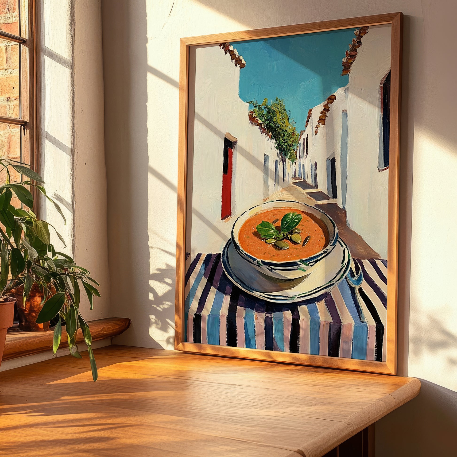 Gazpacho  White Village Street Café, Spanish Food Art, clean layout with no caption