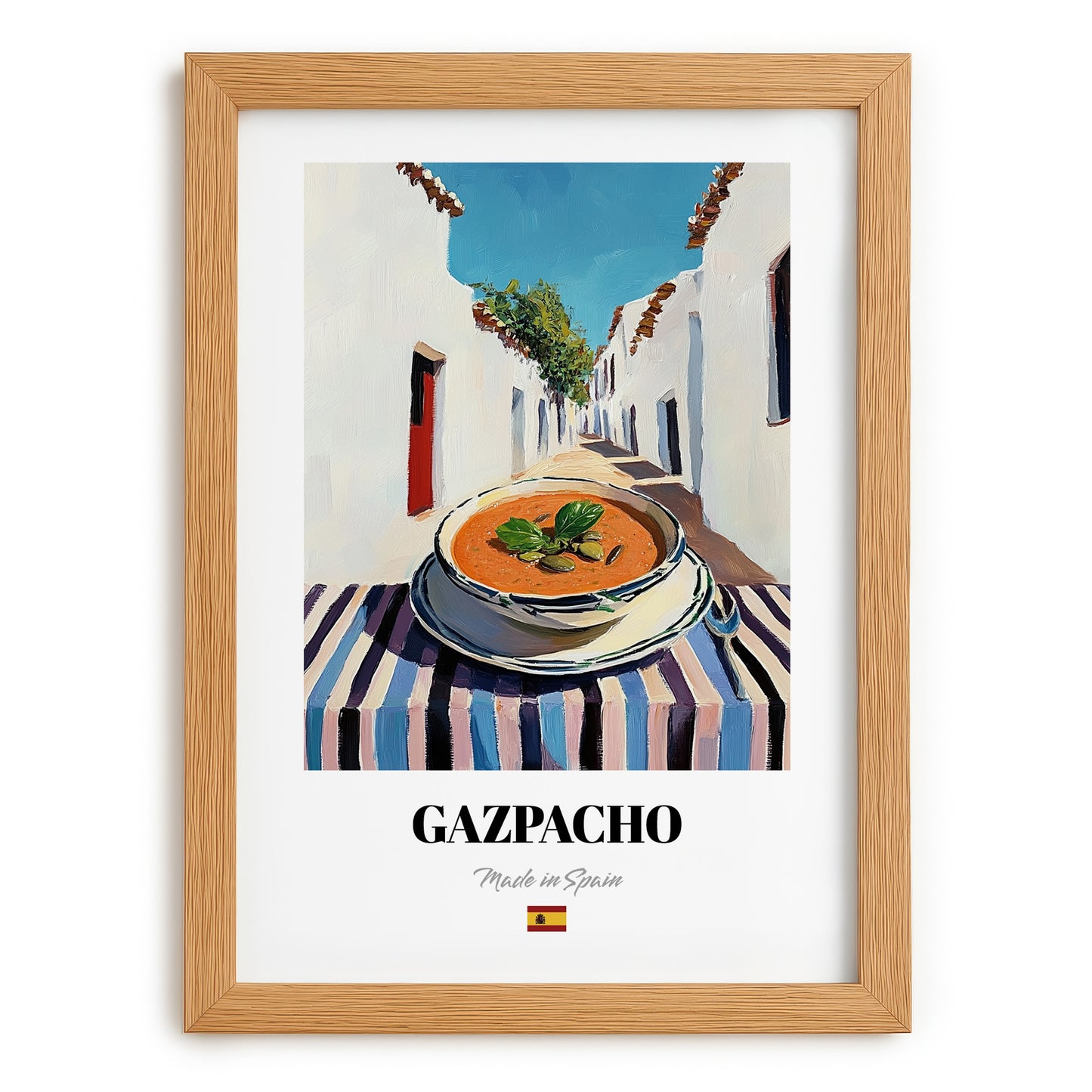 Gazpacho  White Village Street Café, Spanish Food Art, set in oak frame