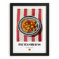 Patatas Bravas – on Striped Tablecloth, Spanish Food Wall Art, in sleek black frame