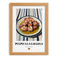 Pulpo a la Gallega – on Striped Tablecloth, Spanish Food Illustration, set in oak frame