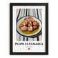 Pulpo a la Gallega – on Striped Tablecloth, Spanish Food Illustration, in sleek black frame