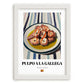 Pulpo a la Gallega – on Striped Tablecloth, Spanish Food Illustration, placed in minimal white frame