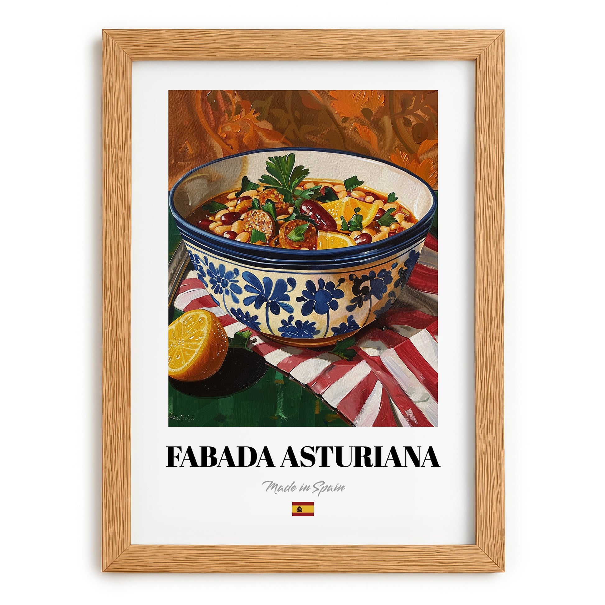 Fabada Asturiana – Art, Spanish Food Wall Art, set in oak frame