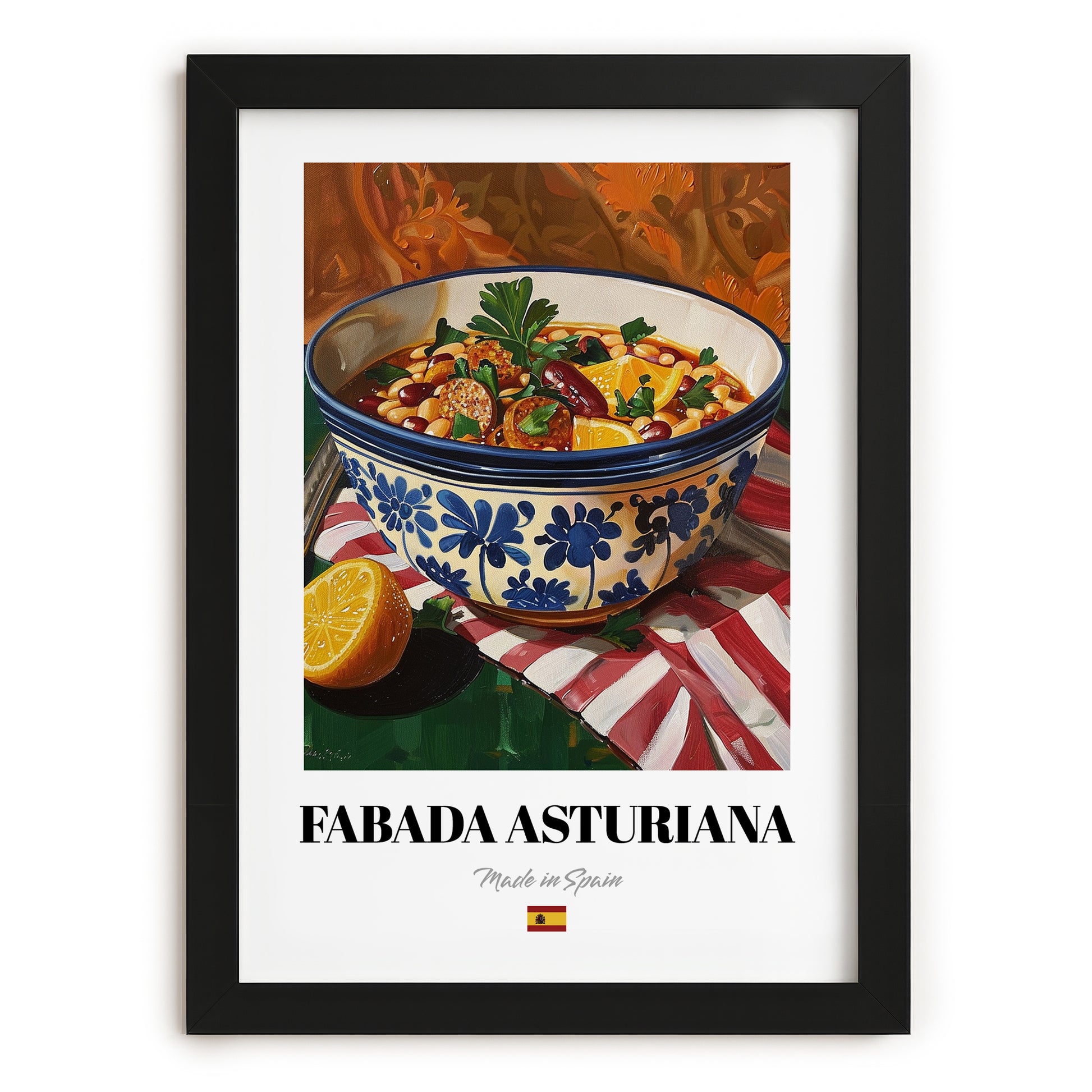 Fabada Asturiana – Art, Spanish Food Wall Art, in sleek black frame