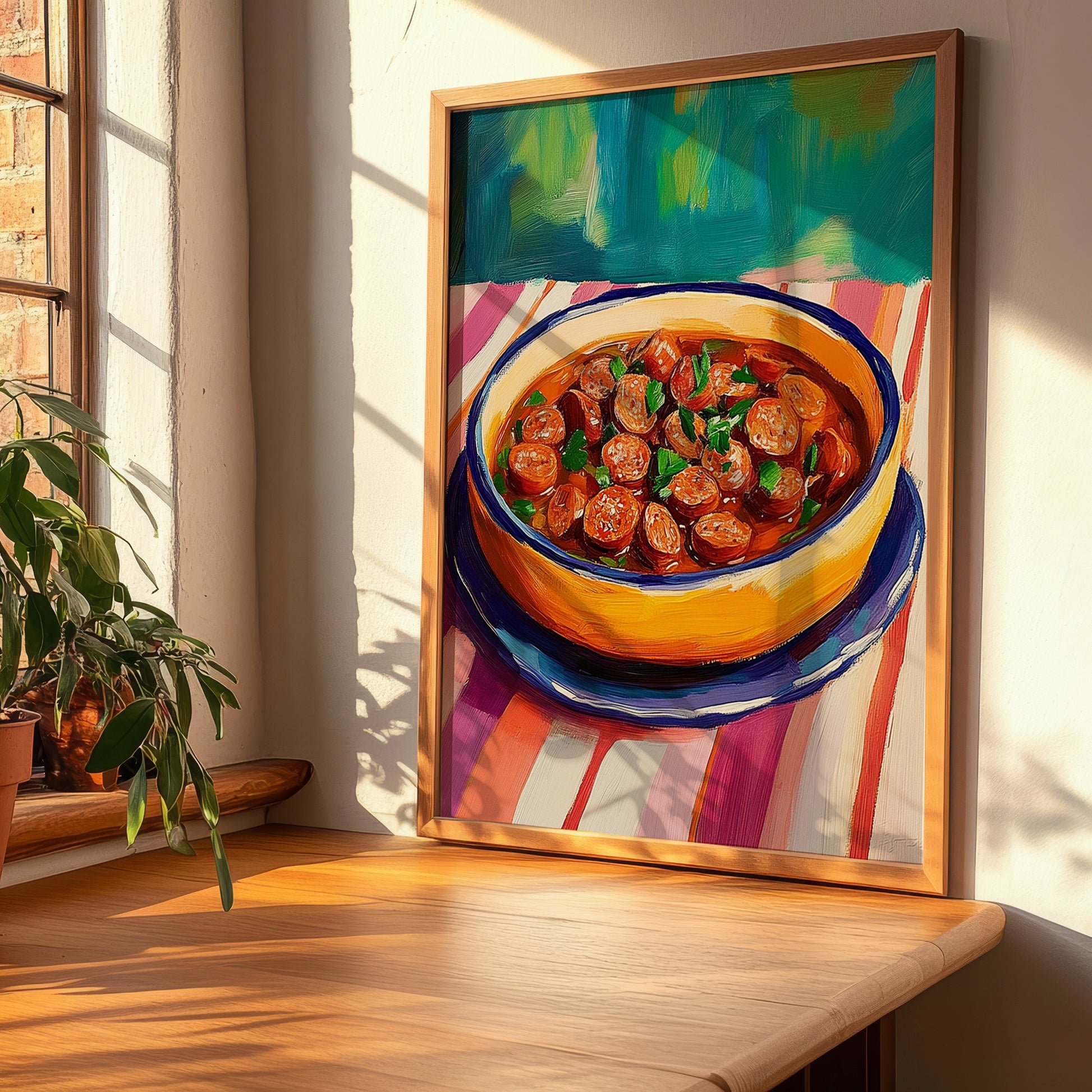 Chorizo a la Sidra – Art, Spanish Food Painting, clean layout with no caption