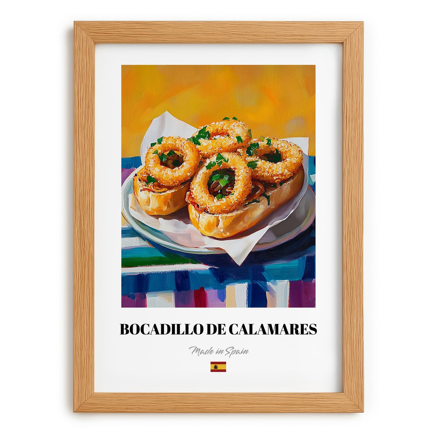 Bocadillo de Calamares – Oil Painting, Spanish Food Poster, set in oak frame