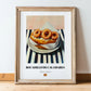 Bocadillo de Calamares – on Striped Tablecloth, Spanish Food Art, in wooden frame leaning on the floor