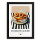 Bocadillo de Calamares – on Striped Tablecloth, Spanish Food Art, in sleek black frame