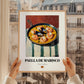 Paella de Marisco – on Striped Tablecloth, Spanish Food Painting, styled in a charming Paris street view