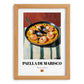 Paella de Marisco – on Striped Tablecloth, Spanish Food Painting, set in oak frame