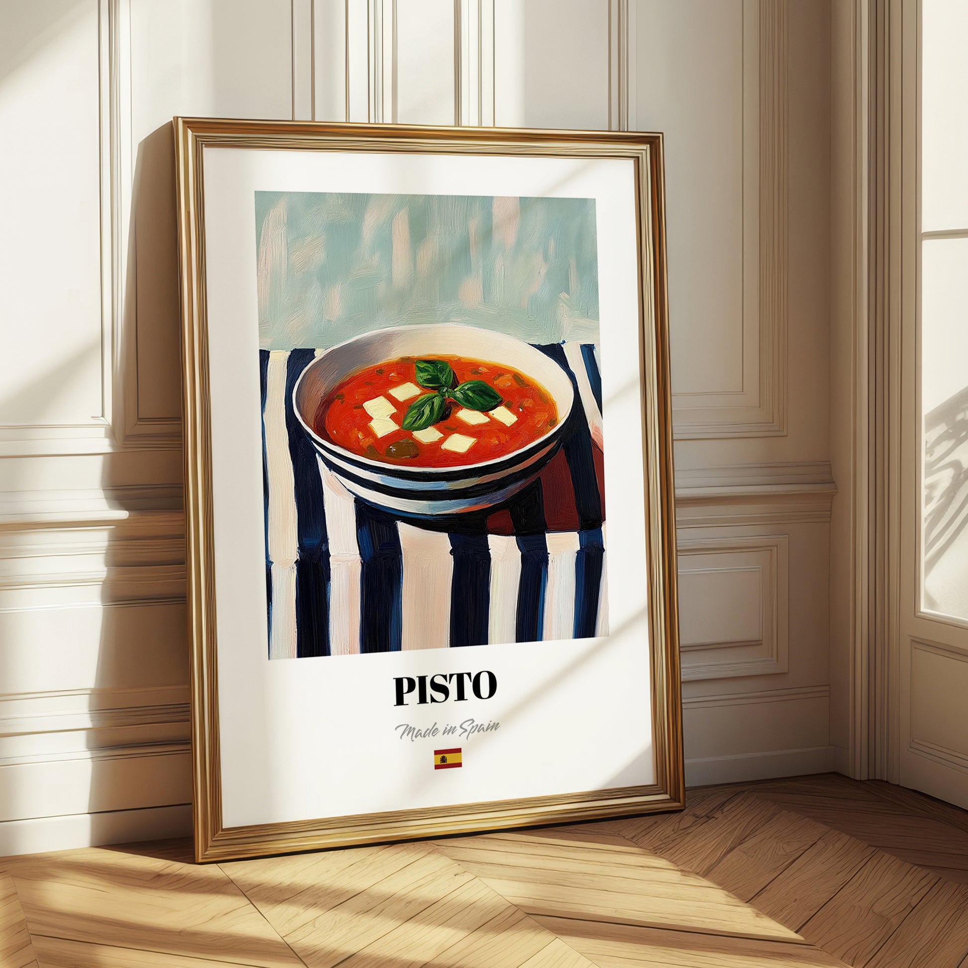 Pisto – on Striped Tablecloth, Spanish Food Painting