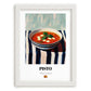 Pisto – on Striped Tablecloth, Spanish Food Painting, placed in minimal white frame