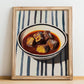 Rabo de Toro – on Striped Tablecloth, Spanish Food Painting, no-text version framed in wood