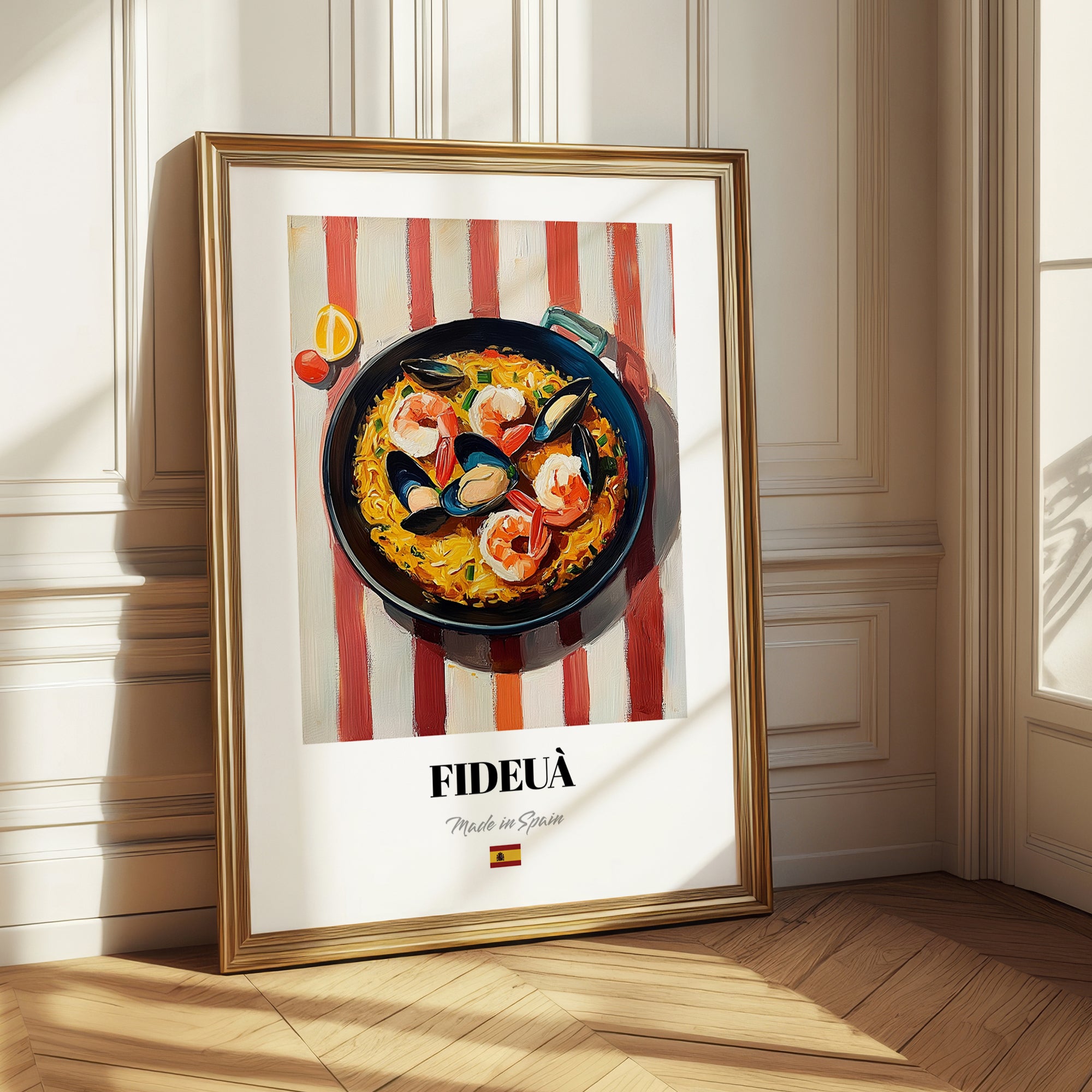 Fideuà – on Striped Tablecloth, Spanish Pasta Wall Print 