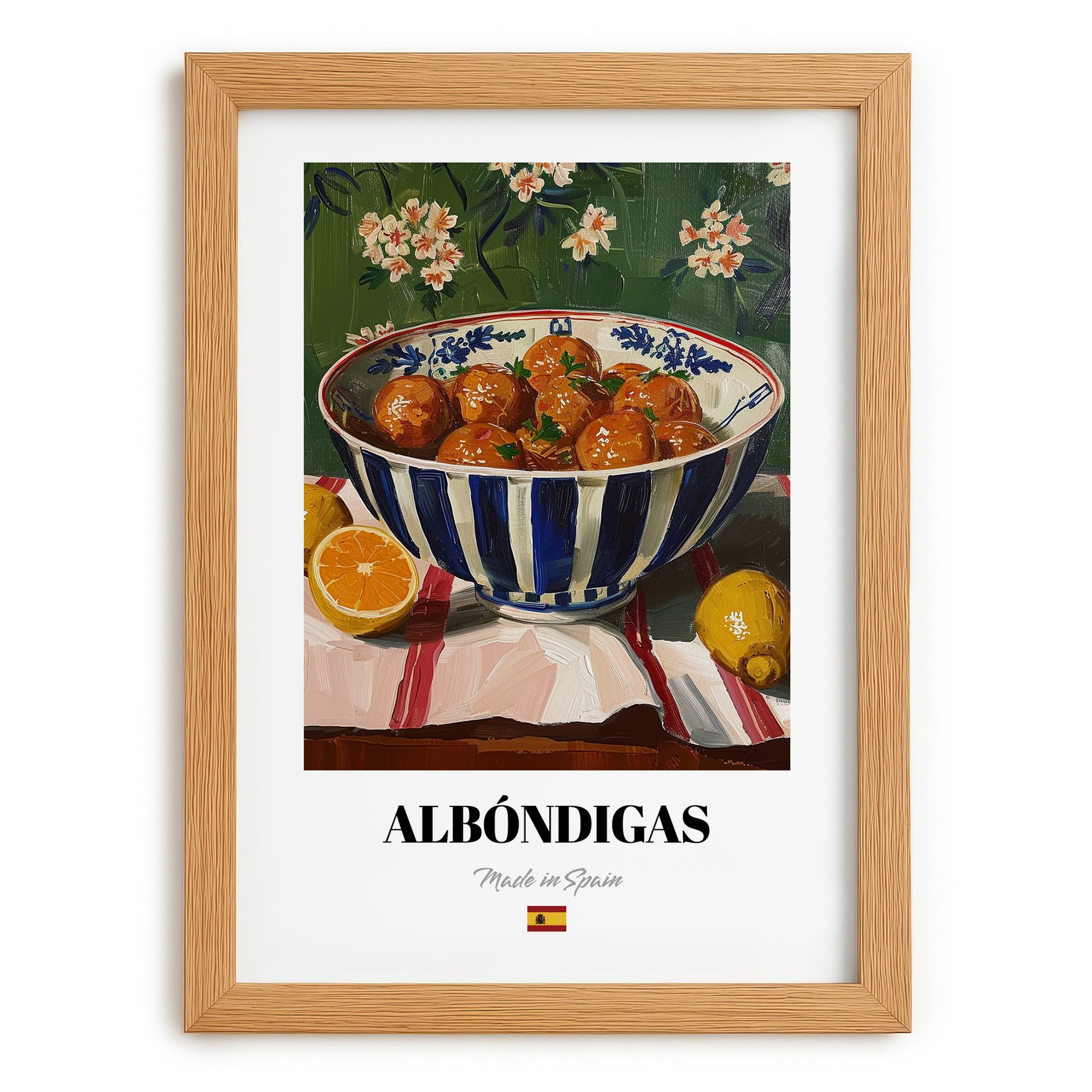 Albóndigas – Art, Spanish Food Wall Art, set in oak frame