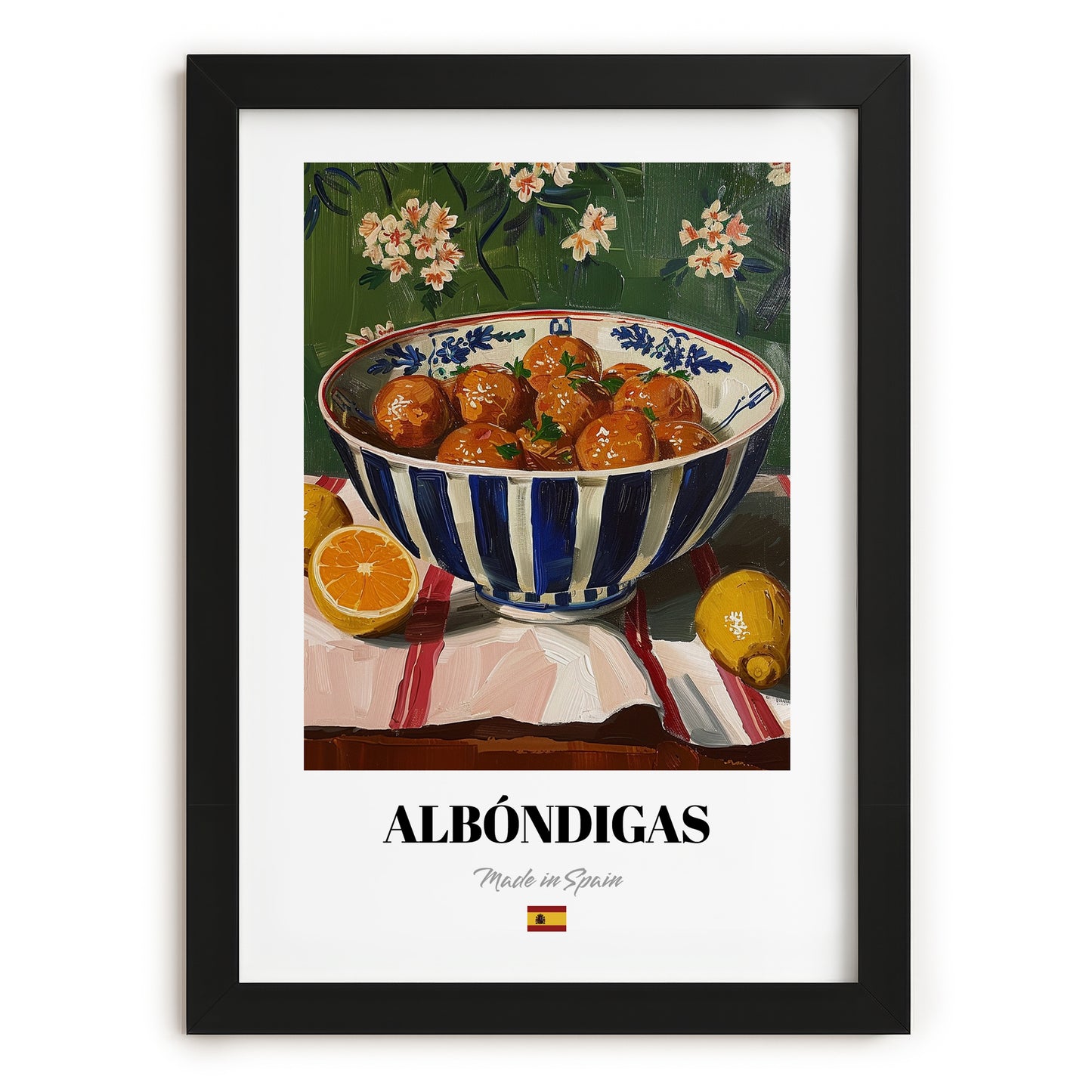 Albóndigas – Art, Spanish Food Wall Art, in sleek black frame
