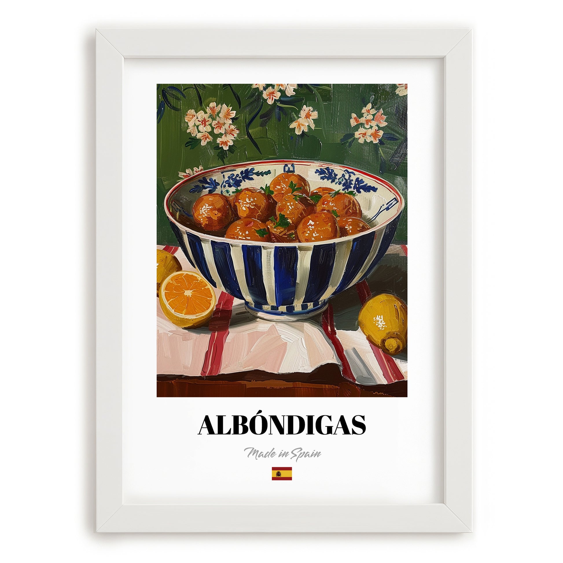 Albóndigas – Art, Spanish Food Wall Art, placed in minimal white frame
