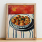 Albóndigas – Colorful Oil Painting, Spanish Food Poster, no-text version framed in wood