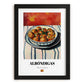 Albóndigas – Colorful Oil Painting, Spanish Food Poster, in sleek black frame