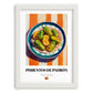 Pimientos de Padrón – on Striped Tablecloth, Spanish Food Wall Decor, placed in minimal white frame