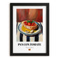 Pan con Tomate – on Striped Tablecloth, Spanish Food Illustration, in sleek black frame