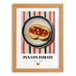 Pan con Tomate – on Striped Tablecloth, Spanish Food Wall Decor, set in oak frame