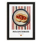 Pan con Tomate – on Striped Tablecloth, Spanish Food Wall Decor, in sleek black frame