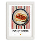 Pan con Tomate – on Striped Tablecloth, Spanish Food Wall Decor, placed in minimal white frame