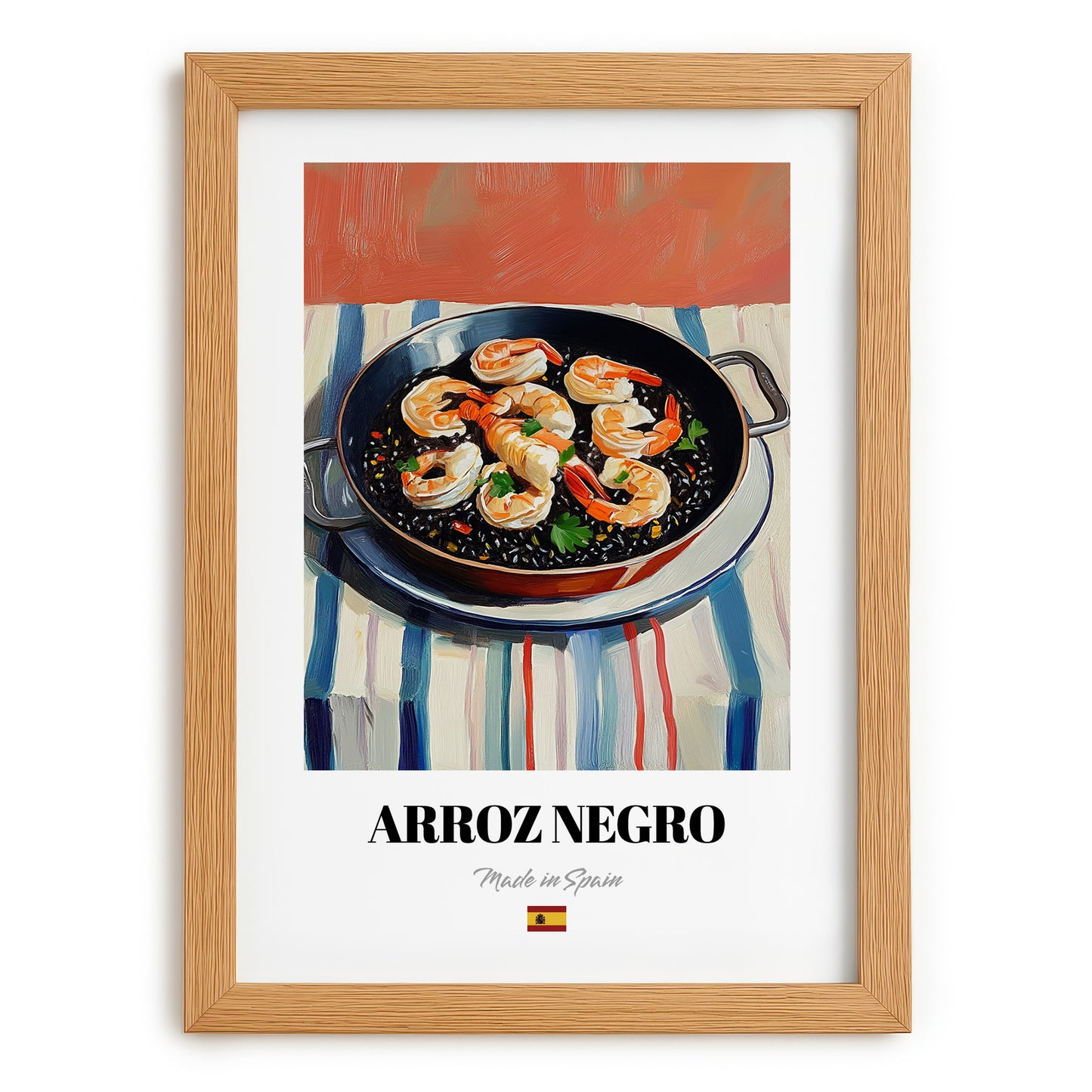 Arroz Negro – Oil Painting, Spanish Food Still Life, set in oak frame