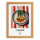 Calçots – on Striped Tablecloth, Spanish Food Still Life, set in oak frame