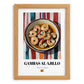 Gambas al Ajillo – on Striped Tablecloth, Spanish Food Print, set in oak frame
