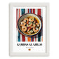 Gambas al Ajillo – on Striped Tablecloth, Spanish Food Print, placed in minimal white frame